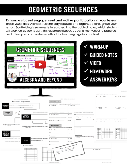 Geometric Sequences Lesson | Video | Guided Notes | Homework