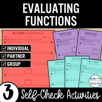 Evaluating Functions Practice Activity – Function Notation Partner Worksheets