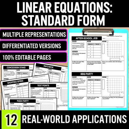 Linear Equations Standard Form Real World Applications Multiple Representations