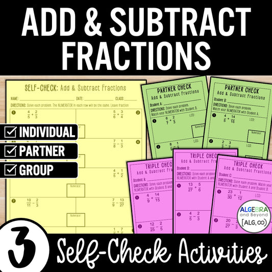 Add and Subtract Fractions | Self-Check Activities