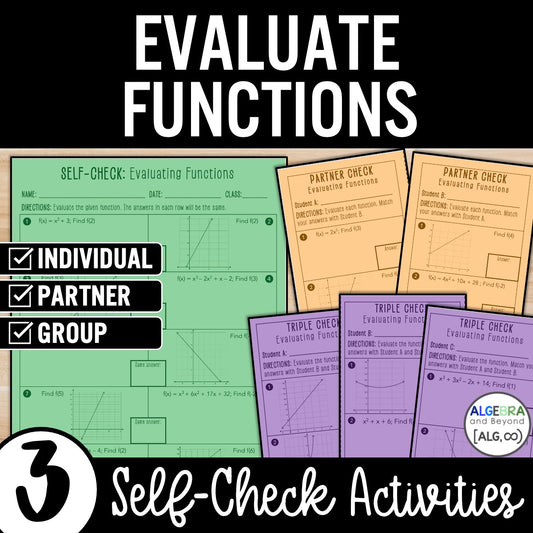 Evaluating Functions Review Activity – Partner Self-Check Practice Worksheets