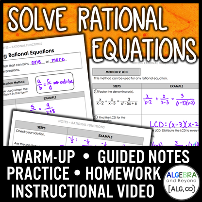 Solving Rational Equations Lesson | Video | Guided Notes | Homework