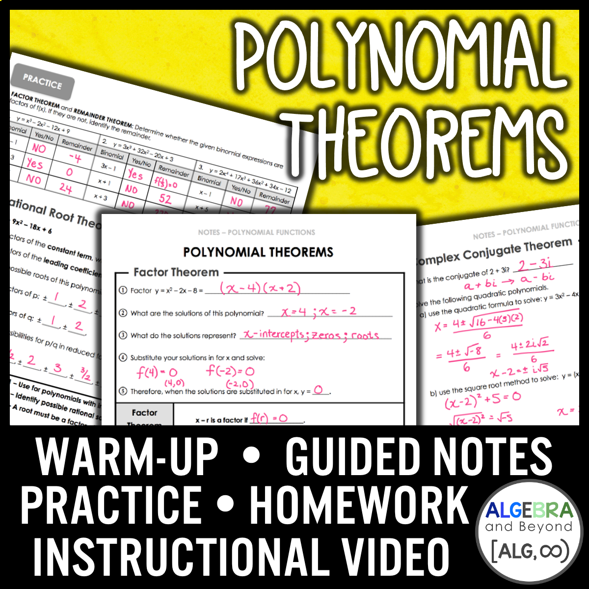 Polynomial Theorems Lesson | Video | Guided Notes | Homework