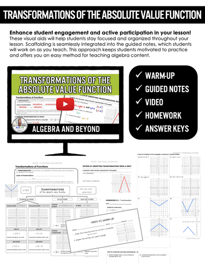 Transformations: Absolute Value Function Lesson | Warm-Up | Notes | Homework