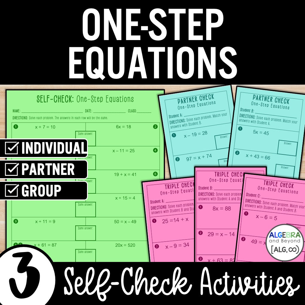 One-Step Equations | Positive Numbers Only | Self-Check Activities