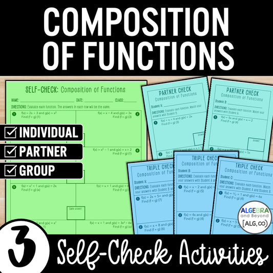 Composition of Functions Review Activity – Self-Check Practice Worksheets