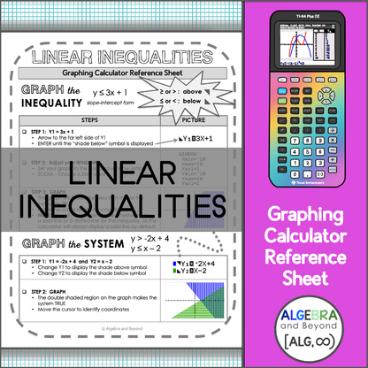 Graph Linear Inequalities: TI-84 Plus CE Calculator Reference Sheet & Practice