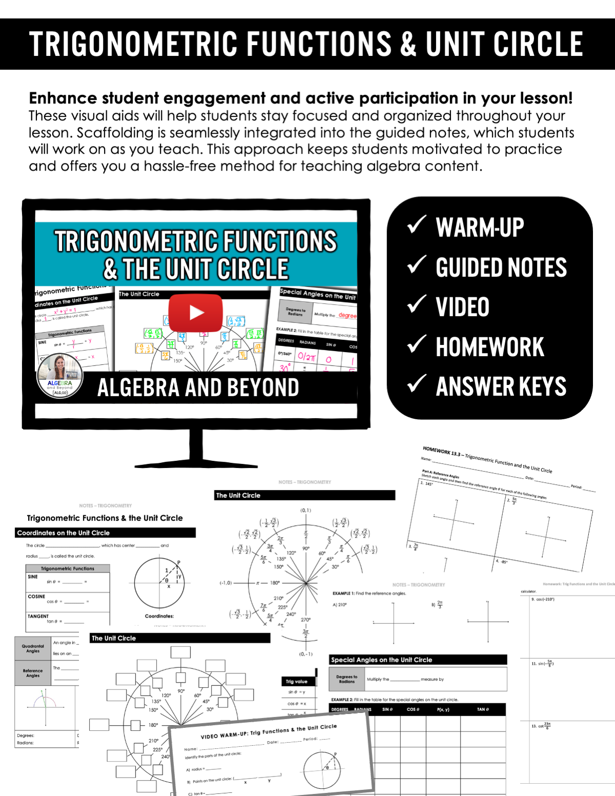 Trigonometric Functions and Unit Circle | Algebra 2 | Video | Notes | Homework