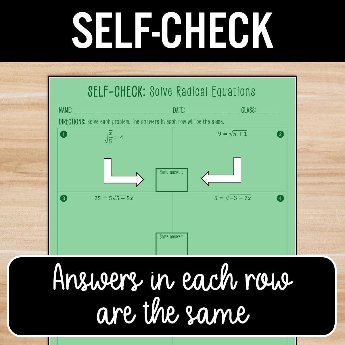 Solving Radical Equations - 1 solution Review Activity – Practice Worksheets