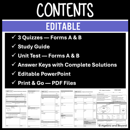 Algebra 2 Foundations Assessments | Quizzes | Study Guide | Test