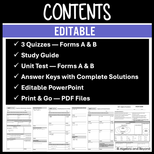 Algebra 2 Foundations Assessments | Quizzes | Study Guide | Test