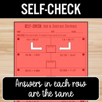 Add and Subtract Decimals | Self-Check Activities