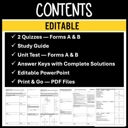 Linear Equations and Representations Assessments | Quizzes | Study Guide | Test