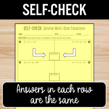 Multi-Step Equations (Variables on Both Sides) Activity – Practice Worksheets