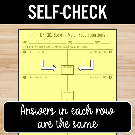 Multi-Step Equations (Variables on Both Sides) Activity – Practice Worksheets