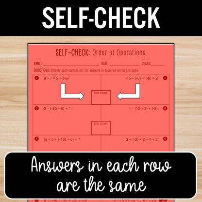 Order of Operations | Positive and Negative Integers | No Exponent | Worksheet