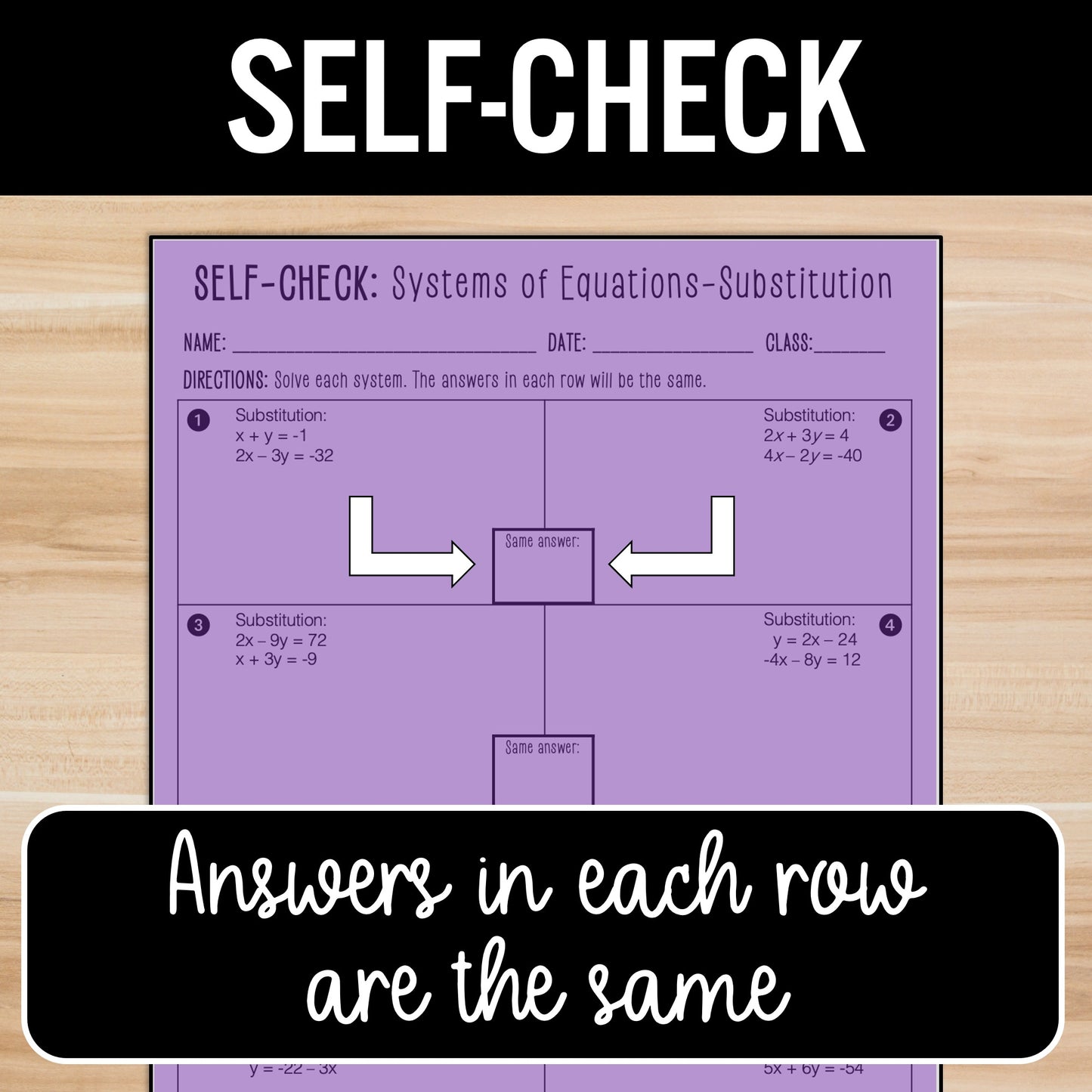 Solve Systems of Equations by Substitution Review Activity - Practice Worksheets