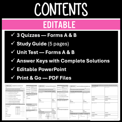 Quadratic Function Assessments | Quizzes | Study Guide | Test