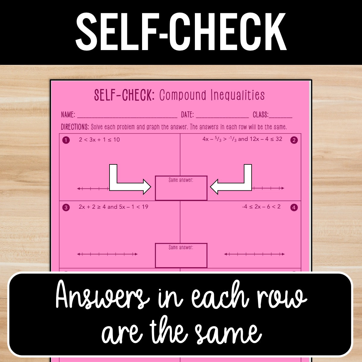 Compound Inequalities Review Activity – Self-Check Practice Worksheets
