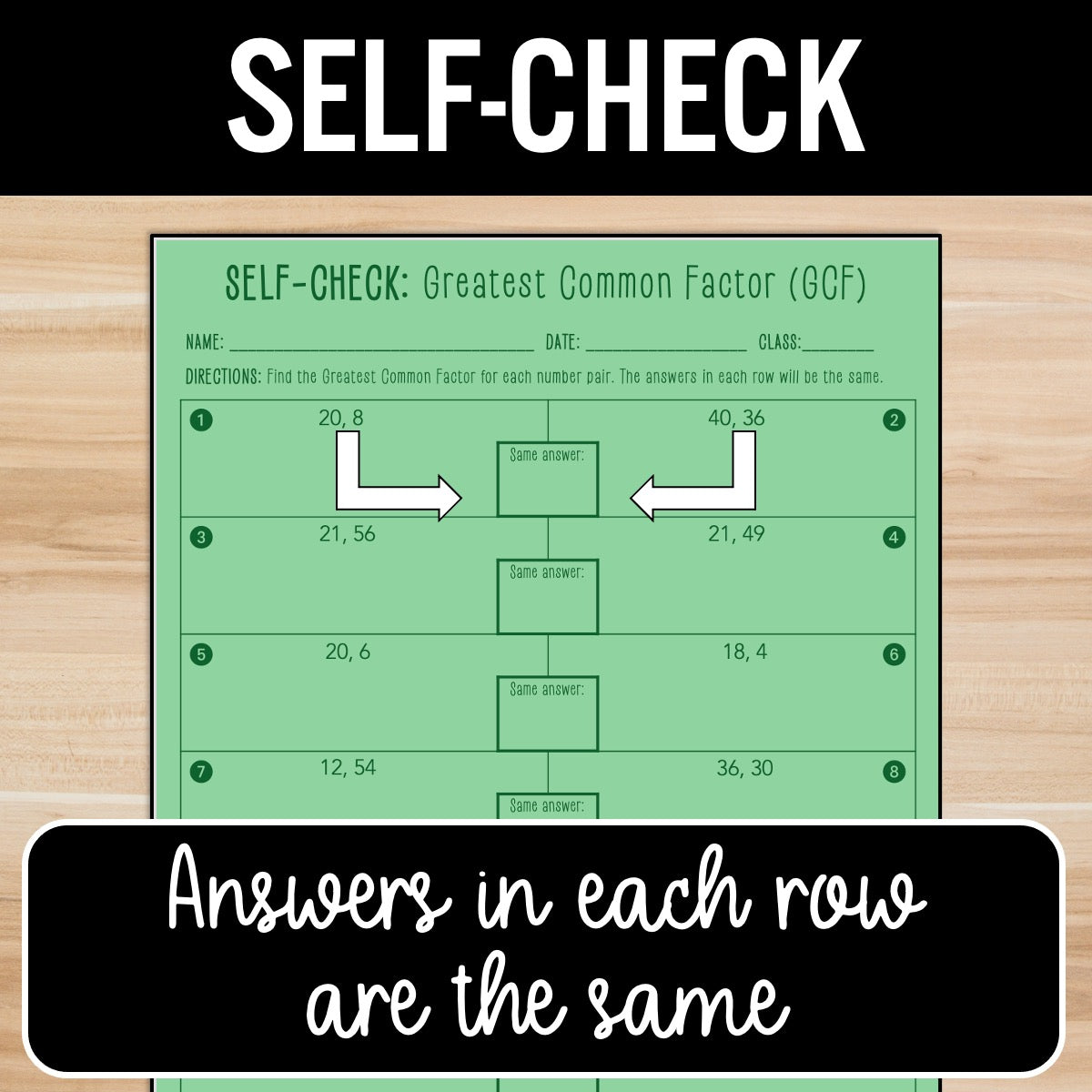 Greatest Common Factor (GCF) Review Practice Activity - Partner Worksheets