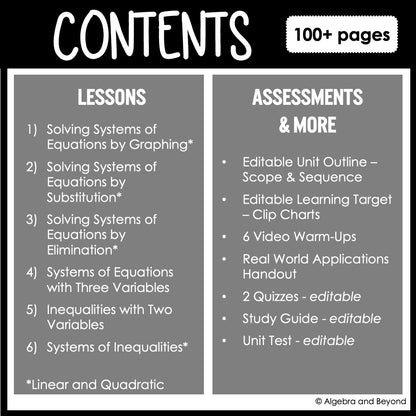 Systems of Equations & Inequalities Unit Bundle | Algebra 2 | Guided Notes | Homework