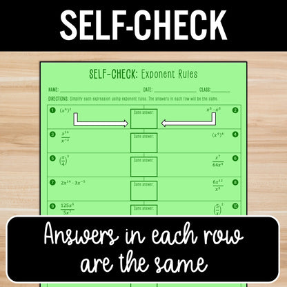 Rules of Exponents (1 variable) Review Activity – Practice Worksheets