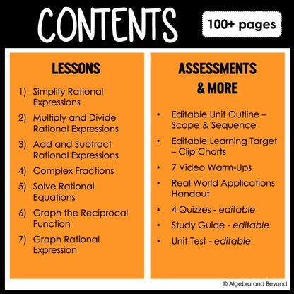 Rational Functions Unit Bundle | Algebra 2 | Guided Notes | Homework | Assessments