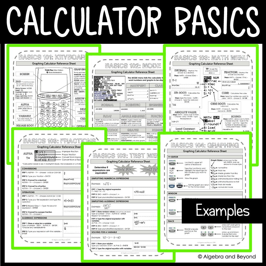 TI-84 Graphing Calculator Reference Sheets Bundle