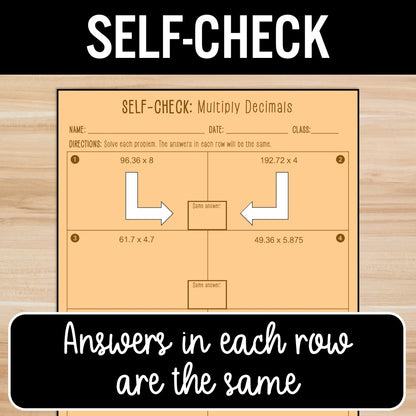 Multiply Decimals | Self-Check Activities