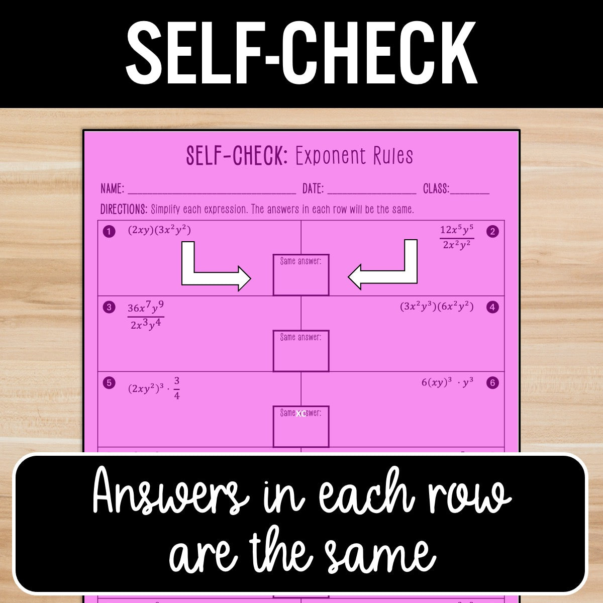 Exponent Rules (no negative exponents) Review Activity – Practice Worksheets