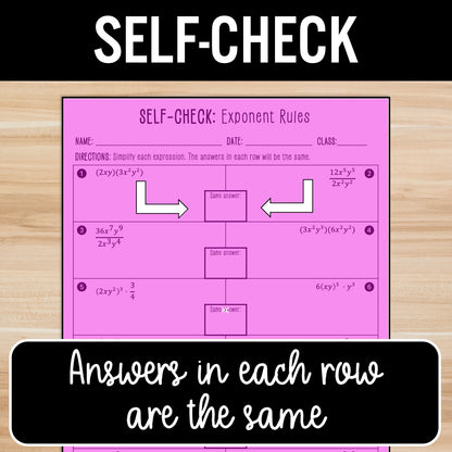 Exponent Rules (no negative exponents) Review Activity – Practice Worksheets