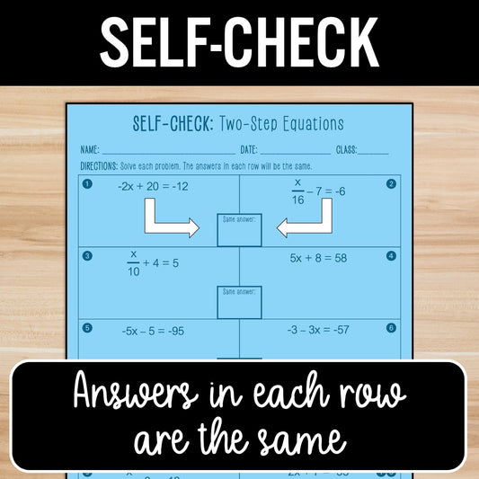 Two-Step Equations | Self-Check Activities