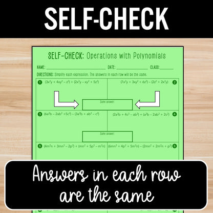 Operations with Polynomials Review Activity – Partner Practice Worksheets