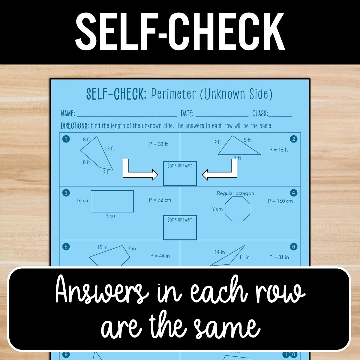 Perimeter – Find Unknown Side Length Practice Activity – Partner Worksheets