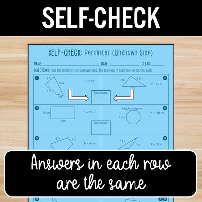 Perimeter – Find Unknown Side Length Practice Activity – Partner Worksheets