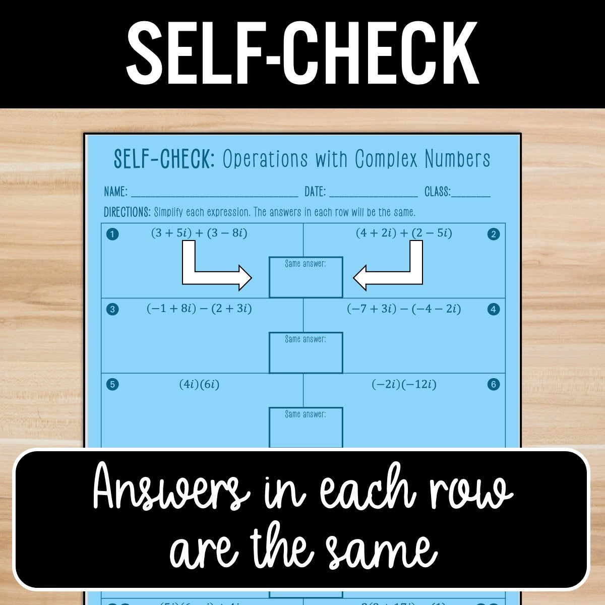 Operations with Complex Numbers Review Activity – Practice Worksheets