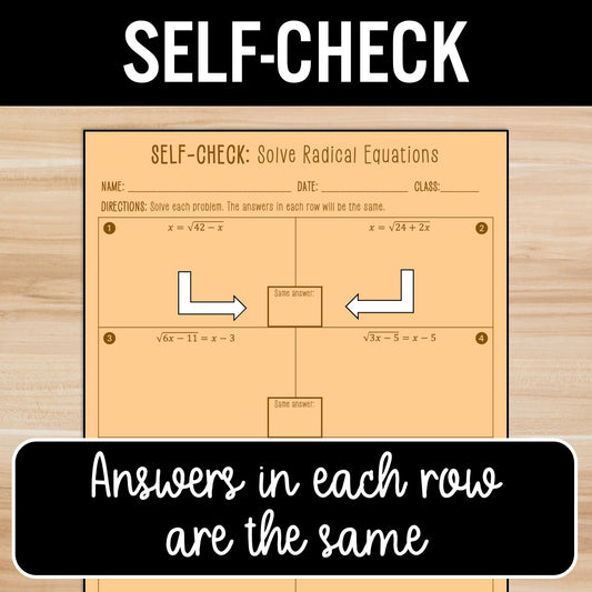 Radical Equations with 1 & 2 solutions Review Activity – Practice Worksheets
