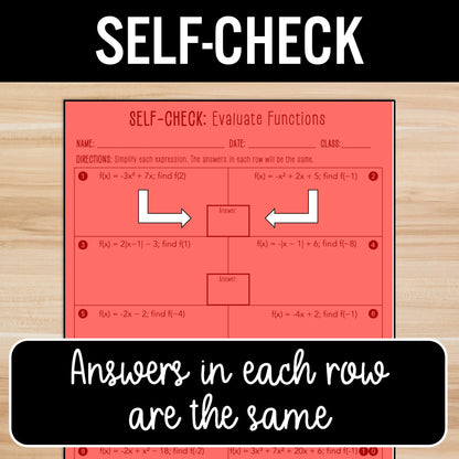 Evaluating Functions Practice Activity – Function Notation Partner Worksheets