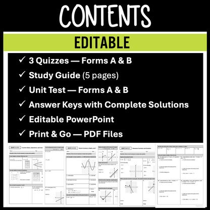 Functions and Graphs Assessments | Quizzes | Study Guide | Test
