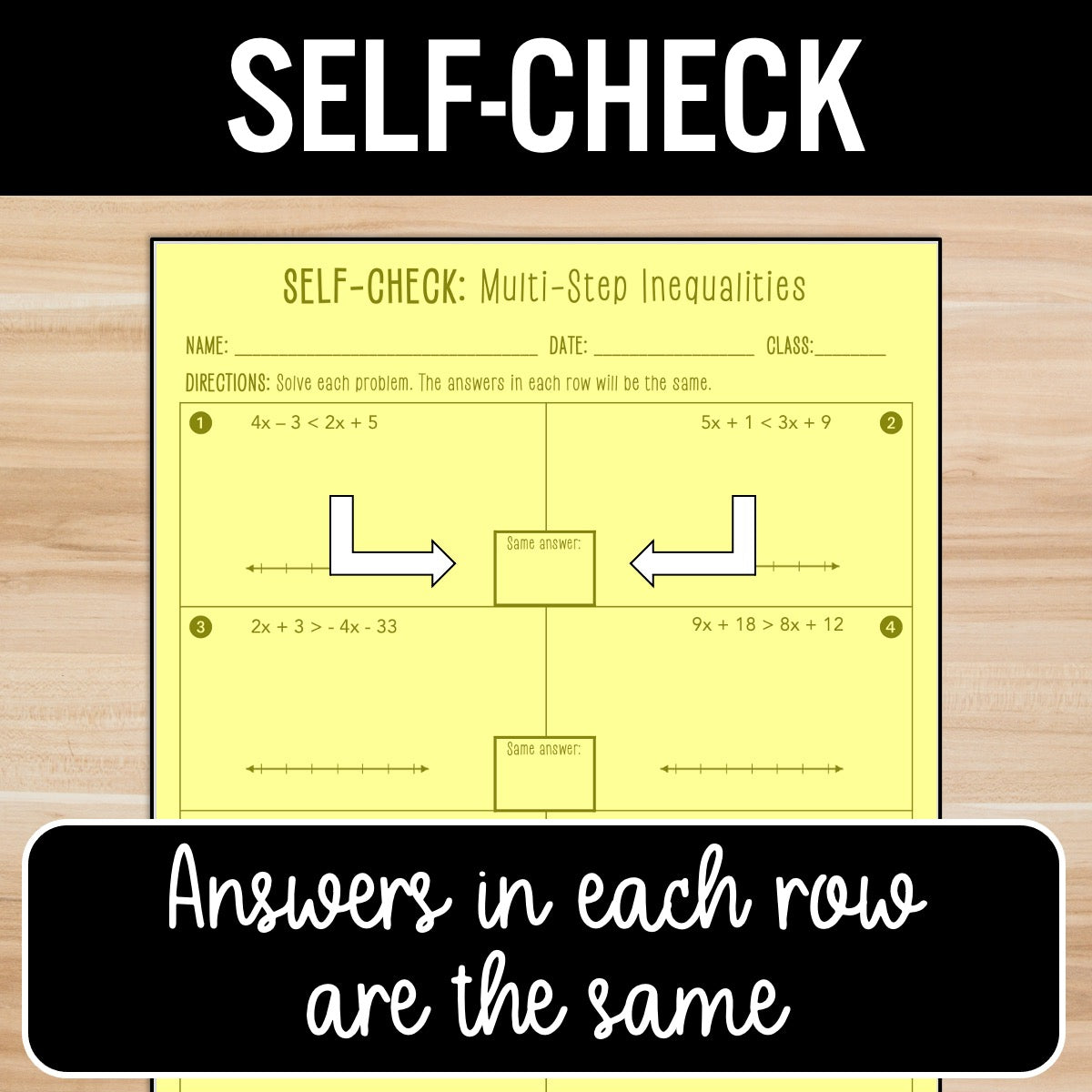 Multi-Step Inequalities (Variables on Both Sides) Activity Practice Worksheets