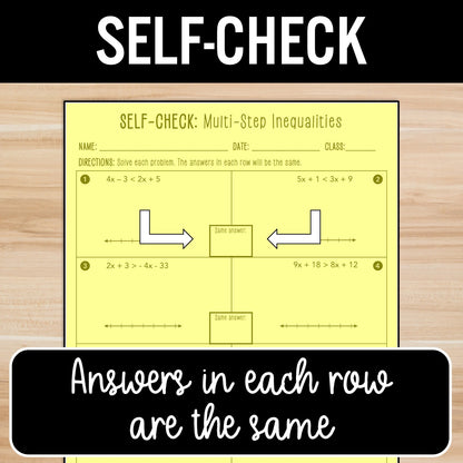 Multi-Step Inequalities (Variables on Both Sides) Activity Practice Worksheets