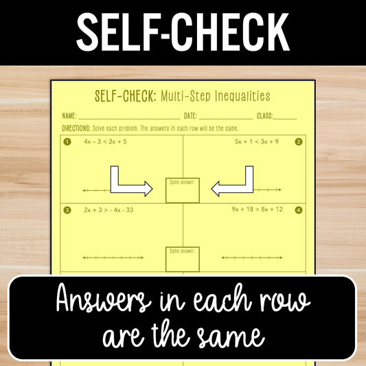 Multi-Step Inequalities (Variables on Both Sides) Activity Practice Worksheets