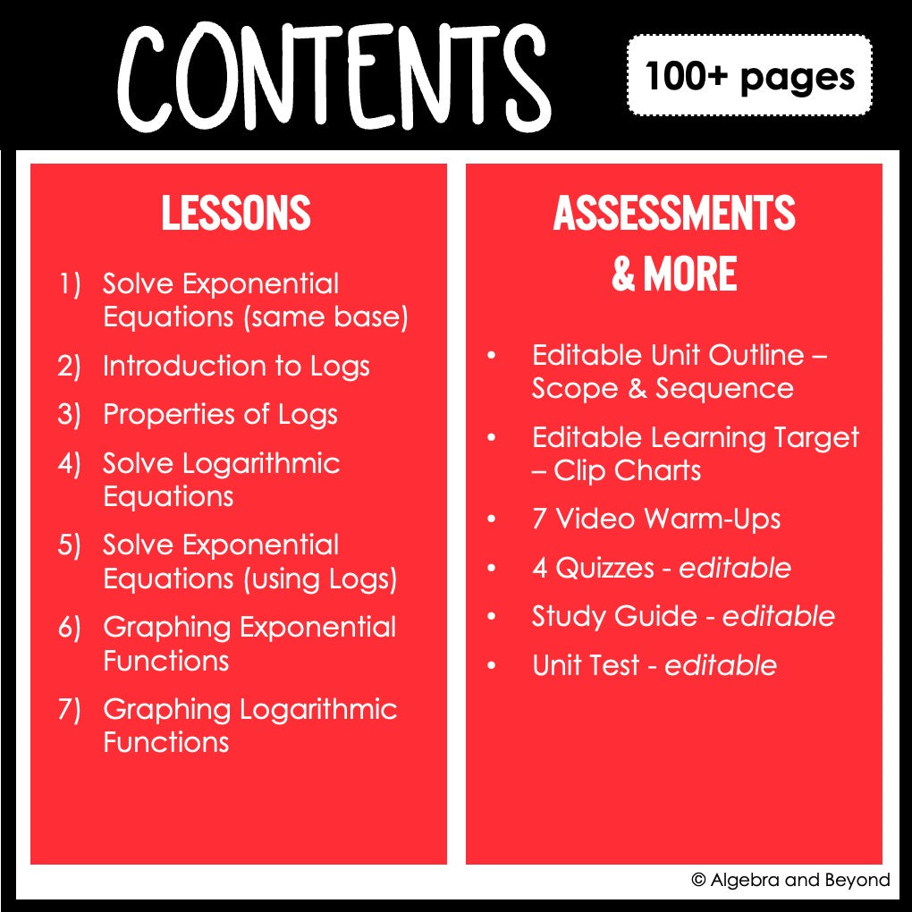 Exponential and Logarithmic Functions Unit Bundle | Notes | Homework | Assessments