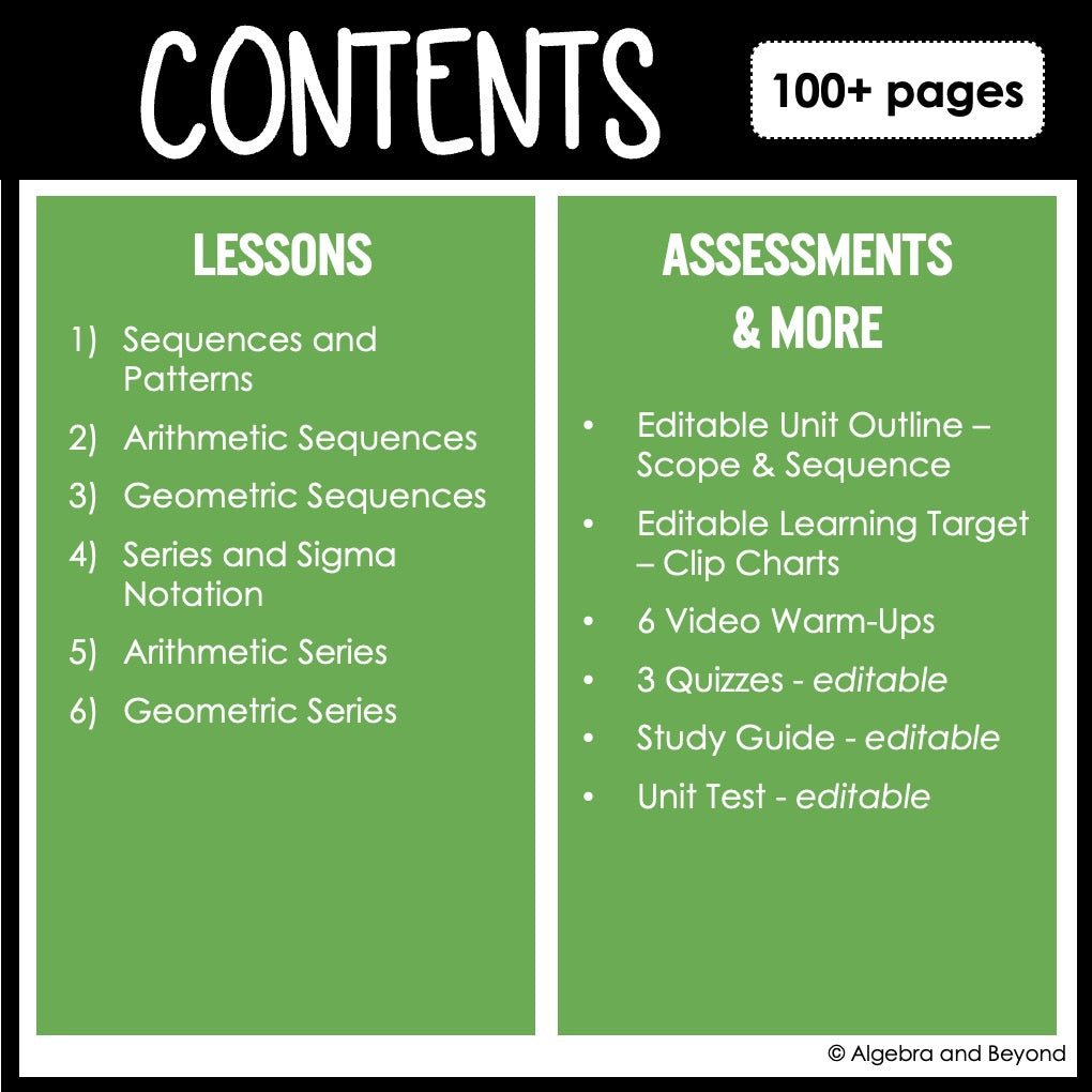 Sequences and Series Unit Bundle | Algebra 2 | Guided Notes | Homework | Assessments