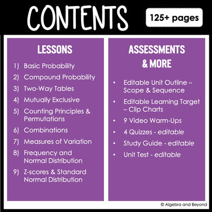 Probability and Statistics Unit Bundle | Algebra 2 | Notes | Homework | Assessments