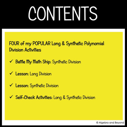 Dividing Polynomials Activities Mini-Bundle | Review Worksheets - Synthetic & Long Division