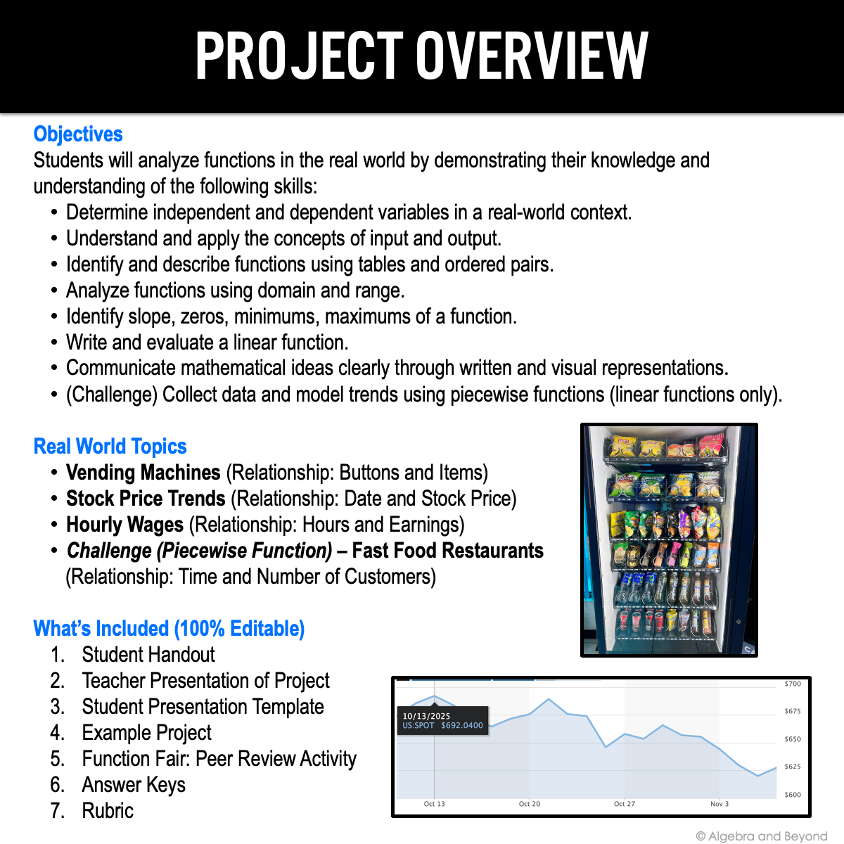 Functions Project | Fun Real World Functions PBL Activity | Algebra Graphing
