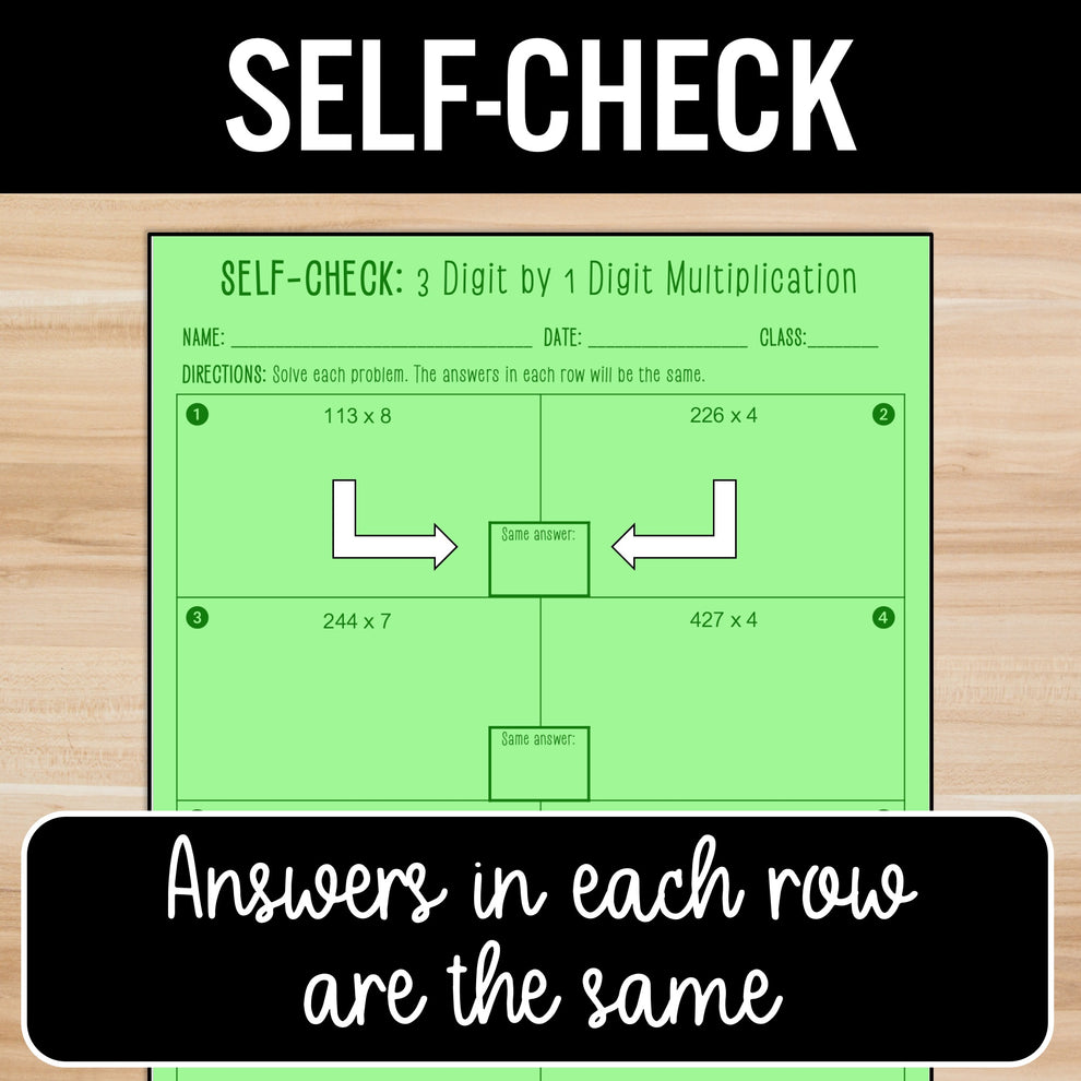 3 Digit by 1 Digit Multiplication | Self-Check Activity | Practice Wor ...