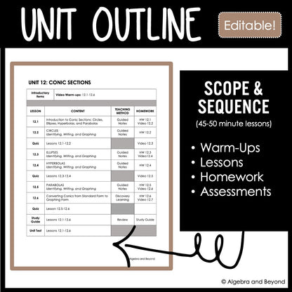 Conic Sections Unit Bundle | Algebra 2 | Notes | Homework | Assessments