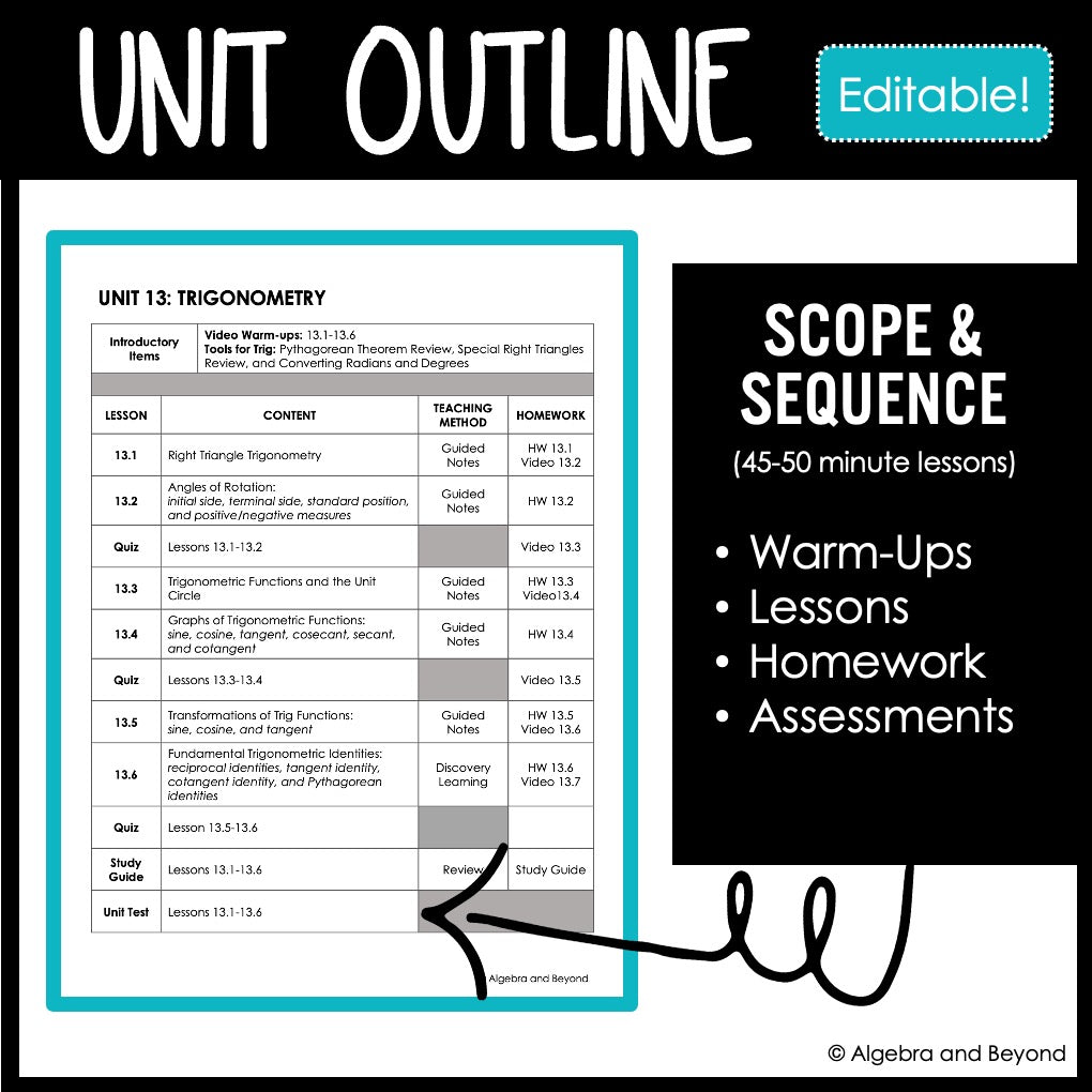 Trigonometry Unit Bundle | Algebra 2 | Notes | Homework | Assessments